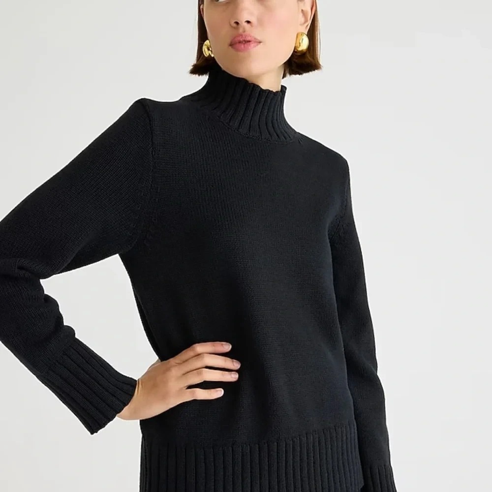 J. Crew Black Cotton Turtleneck Rib Trim Sweater Size Small